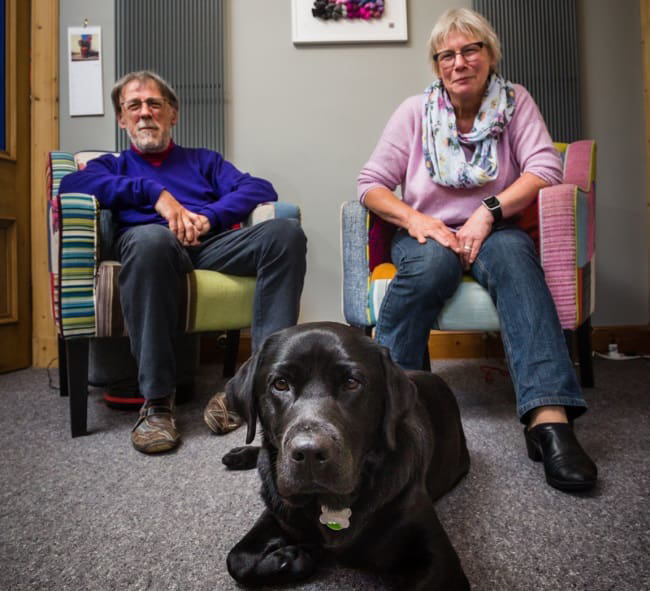Malcolm And Imke With Dementia Assistance Dog Webb 1