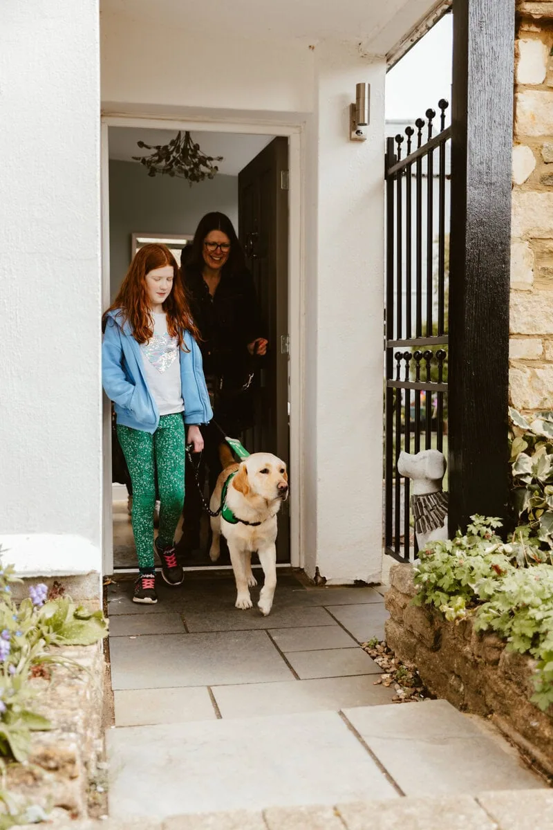 Autism Assistance Yellow Labrador Child Parent Outside Training Frontfacing