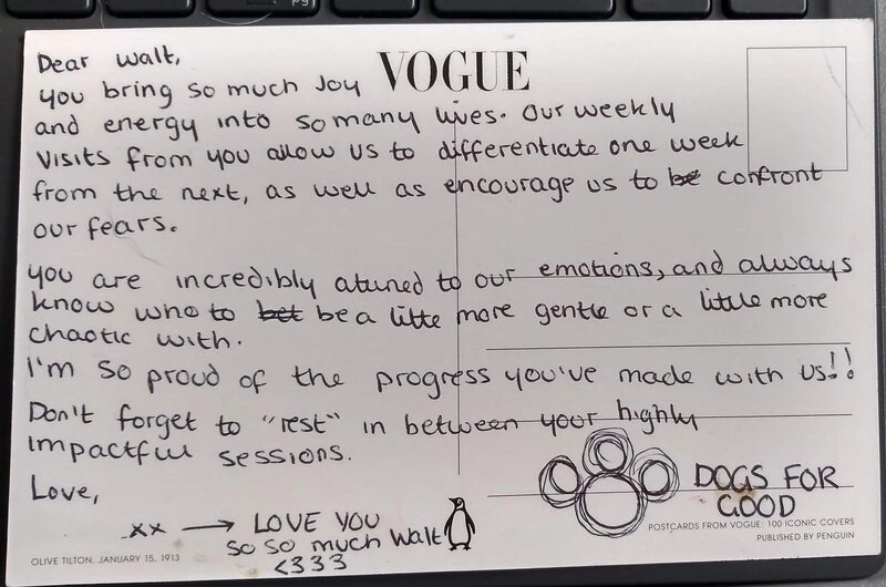 Walt's Card From A Young Person He Helped To Support